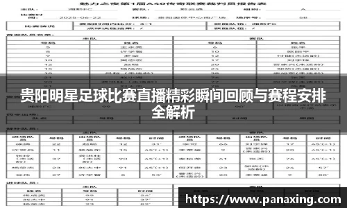 贵阳明星足球比赛直播精彩瞬间回顾与赛程安排全解析